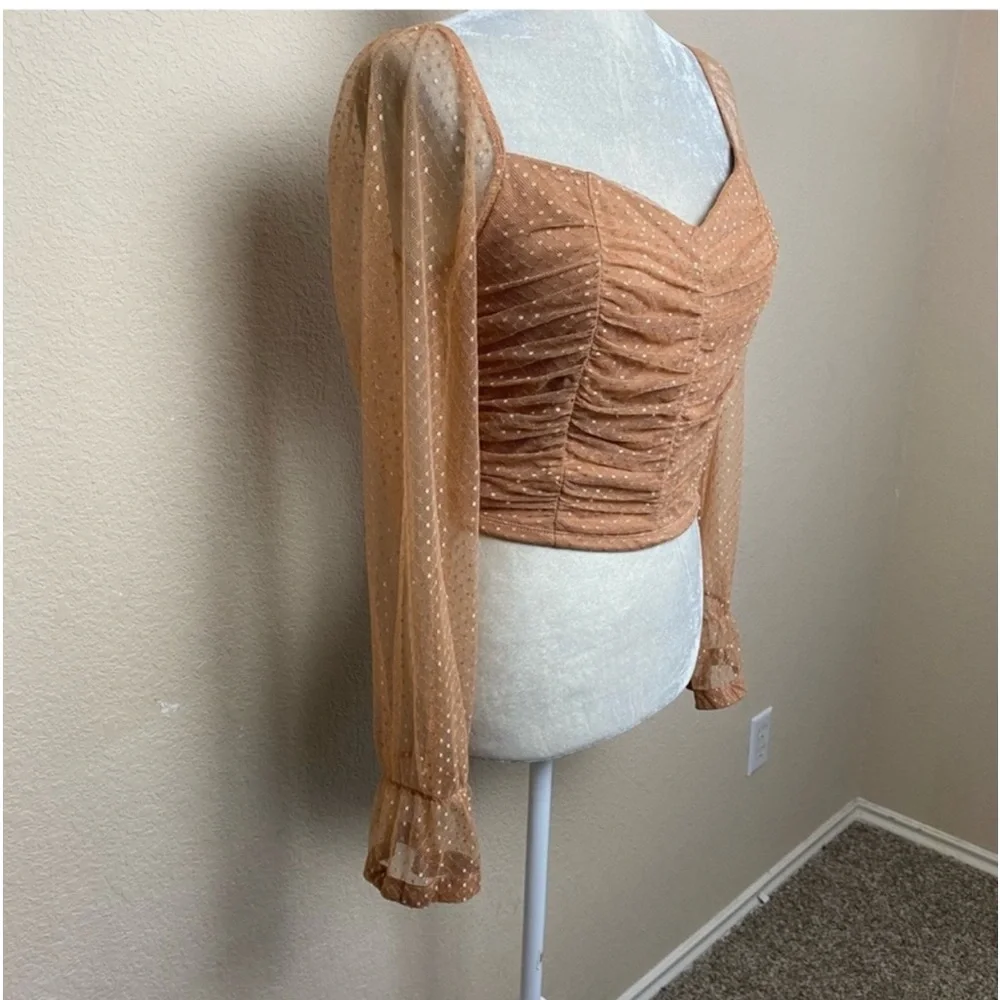 Willow Tan Peach Sparkle Ruched Long Sleeve Crop Top Size Medium